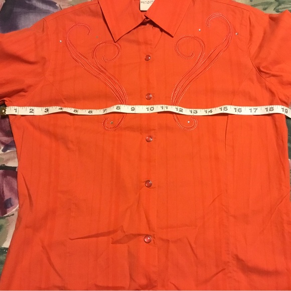 ROCKIES ORANGE WESTERN EMBROIDERED & BLING ORANGE SNAP BUTTON DOWN SHIRT/ SZ S - Picture 10 of 12